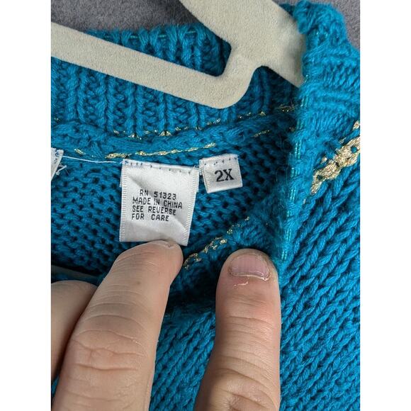 Vintage Chaus Sweater Women’s size 2X Blue Knit Purse Pocket Long Sleeve - Picture 4 of 12